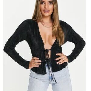 ASOS plunge neck front tie long sleeve top S